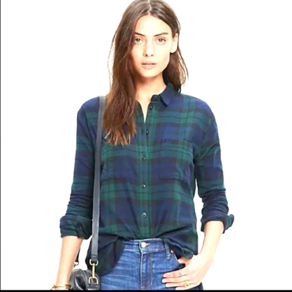 Women's Madewell Flannel Long Sleeve shirt - Blue & Green - Medium
